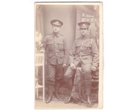 Cambridgeshire Regiment WWI-RP postcard-two soldiers, possibly brothers fine portrait post card, photo Wallis,Cambridge