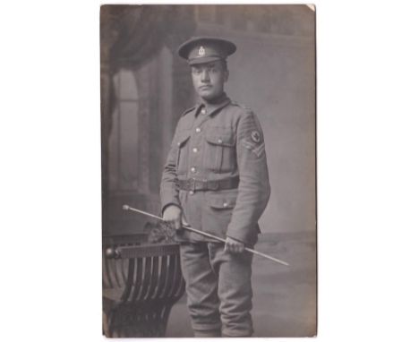 WWI-Royal Army Medial Corps-fine RP portrait card, rev reads 'Corp's G Ivor  Trotman 33468/7104 Sanitory Sec,R.A.M.E, HQ 2 co