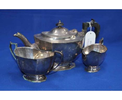 LOT OF SILVER PLATED ITEMS
including a three piece tea service of facetted rectangular form, a salver with serpentine rim, a 