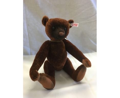 BROWN STEIFF NANDO TEDDY BEAR WITH A BRASS CASE COMPASS AROUND IT'S NECK