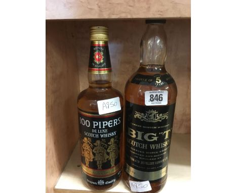 BOTTLE OF HUNDRED PIPERS DELUX SCOTCH WHISKY &amp; A BOTTLE OF BIG 'T' SCOTCH WHISKY BY THE TOMATIN DISTILLERY COMPANY, SCOTL
