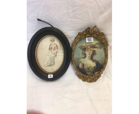 TWO ANTIQUE PORTRAIT PRINTS, ONE FULL LENGTH ENGRAVING OF A LADY SEATED FROM LADY'S MAGAZINE OCTOBER 1813, TOGETHER WITH ANOT