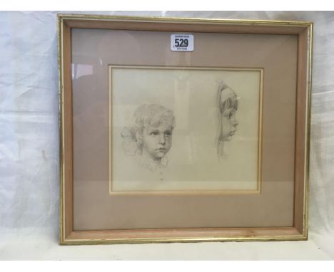 A PENCIL PORTRAIT OF A YOUNG GIRL, IN PROFILE AND FROM FRONT. INDISTINCTLY INITIALLED. FRAMED BY THE ROWLEY GALLERY, LONDON  