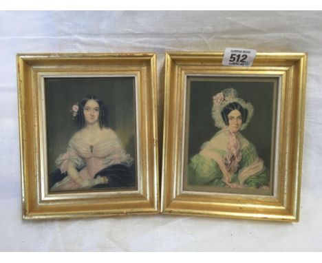 PAIR OF GILT FRAMED MINIATURE PORTRAIT PRINTS OF LADIES CIRCA 1830