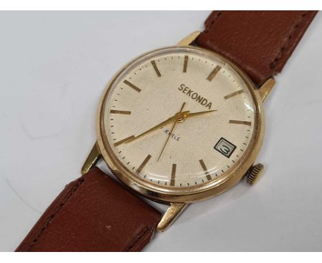 GENTS SEKONDA WRIST WATCH WITH SECONDS SWEEP &amp; DATE APERTURE, WORKING ORDER