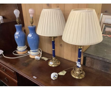 PAIR OF CERAMIC &amp; BRASS TABLE LAMPS WITH SHADES &amp; ANOTHER PAIR OF CERAMIC TABLE LAMPS WITHOUT SHADES