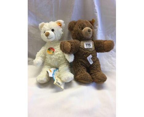 2 STEIFF TEDDY BEARS, 1 WHITE &amp; 1 BROWN