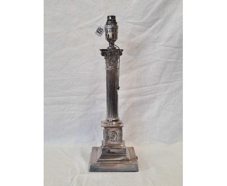 SILVER PLATED CORINTH COLUMN ELECTRIC TABLE LAMP