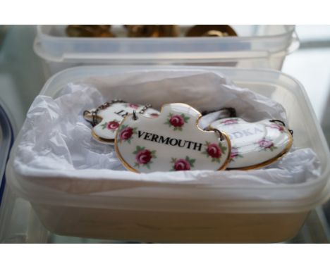 A collection of Royal Adderley bone china ceramic decanter labels to include port, vermouth and vodka (qty)