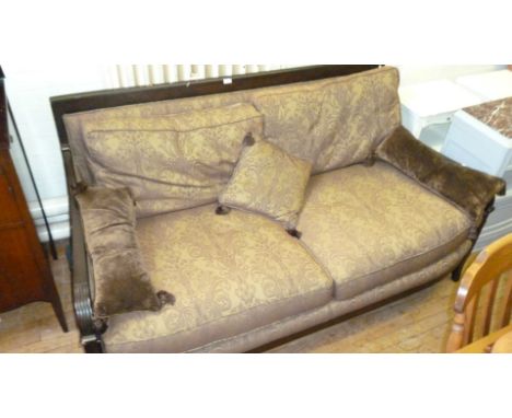 A reproduction show wood framed two seater sofa. (af)