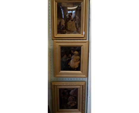 Three Victorian crystolea, one depicting three children in landscape, the second depicting a girl playing the violin etc.