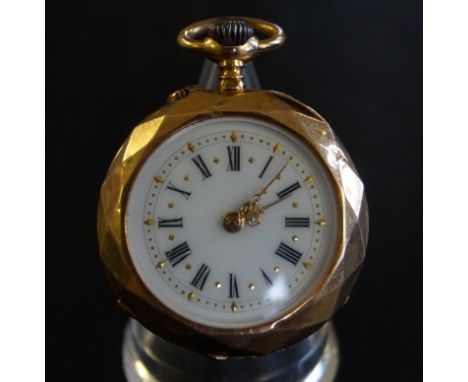 A French Ladies 18ct gold pocket watch, bearing French eagle hallmarks, manual wind, faceted case, gross weight 16.5g