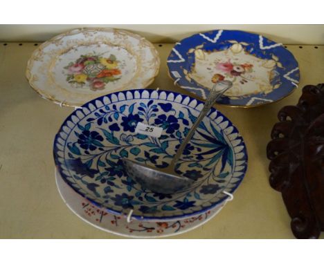 A mixed group of ceramic items to include various hand painted floral plates and an Isnic style pottery plate, also a Sedasco