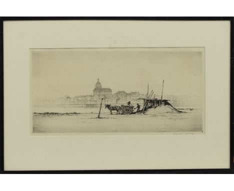 * WILLIAM DOUGLAS MACLEOD (SCOTTISH 1892 - 1963), ON THE TAGUS etching on paper, signed, titled verso image size 16cm x 34cm,