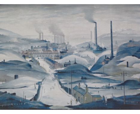 &bull;L.S. LOWRY (1887-1976) ARTIST SIGNED COLOUR PRINT 'Industrial Panorama' An edition of 300, guild stamped and signed 24"