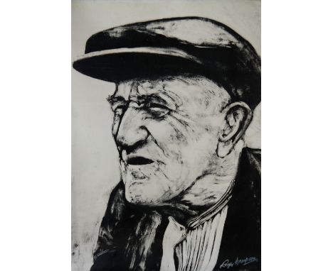 ROGER HAMPSON (1925-1996) ARTIST SIGNED MONO PRINT Quarter length portrait of a miner  signed in the image  19 1/2" x 13 3/4"