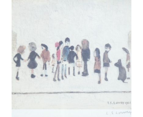 •L.S. LOWRY (1887-1976) ARTIST SIGNED COLOUR PRINT 'Group  of children'  Signed in pencil with  guild stamp  7" x 7 1/2" (17c