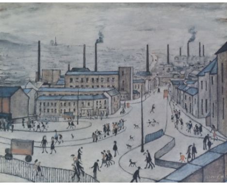•L.S. LOWRY (1887-1976) ARTIST SIGNED COLOUR PRINT  'Huddersfield' from an edition of 850, guild stamped and  signed in penci