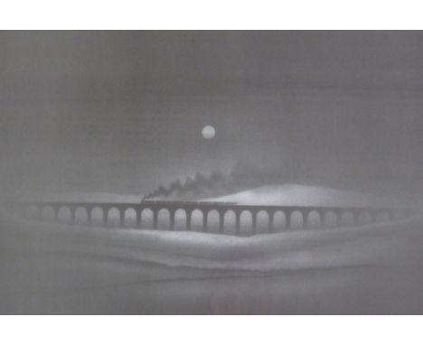 TREVOR GRIMSHAW PRINT OF A PENCIL DRAWING  'Ribblehead Viaduct'  numbered 102/500 with signed certificate verso  13" x 19 1/4