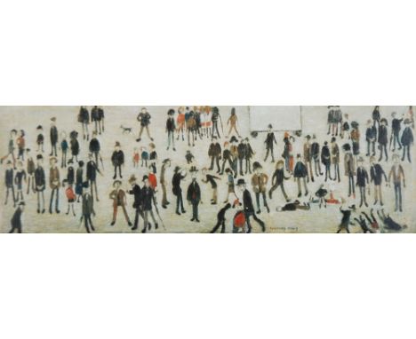•L.S. LOWRY (1887-1976) A LIMITED EDITION COLOUR PRINT  'Crowd around of Cricket sight board' No. 671/850 9 1/4" x 30" (23.5c
