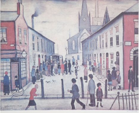 •L.S. LOWRY (1887-1976) ARTIST SIGNED COLOUR PRINT 'The Fever Van'  Signed in biro and with guild stamp  16" x 20" (40.7cm x 