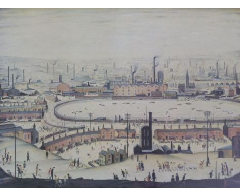 •L.S. LOWRY ARTIST SIGNED COLOUR PRINT  'The Pond' An edition of 850, guild stamped and signed 17" x 22 1/2" (43cm x 57cm)