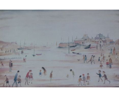 •L.S. LOWRY (1887-1976) ARTIST SIGNED COLOUR PRINT  'On the Sands'  with printed title to the margin, numbered 343/500 and si