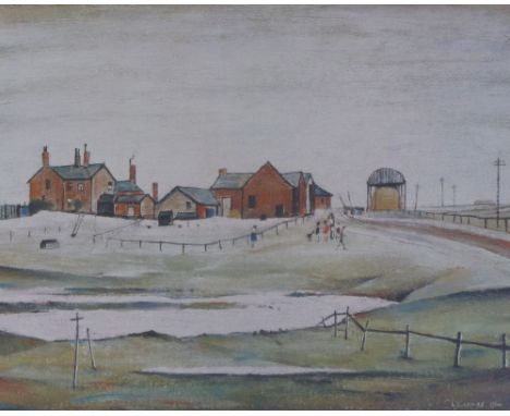 •L.S. LOWRY (1887-1976) ARTIST SIGNED COLOUR PRINT  'Landscape with farm buildings' from an edition of 850, guild stamped  an