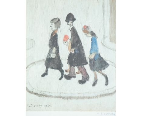 •L.S. LOWRY (1887-1976) ARTIST SIGNED COLOUR PRINT 'The Family' Signed in biro and with guild stamp  10 1/4" x 8 1/4" (26cm x