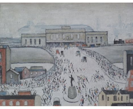 •L.S.  LOWRY (1887 - 1976) ARTIST SIGNED  COLOUR PRINT  'Station Approach' An edition of 850, guild stamped and signed 16" x 