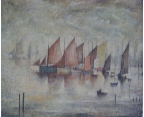 •L.S. LOWRY (1887-1976) ARTIST SIGNED COLOUR PRINT  'Sailing Boats' from an edition of 850, guild stamped and  signed in penc