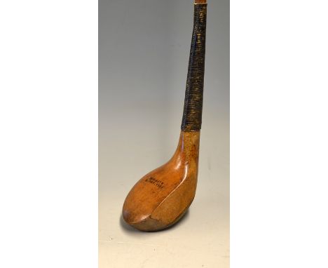 Fine Crosthwaite &amp; Lorimer shallow face bulger driver - light stained dog wood head and fitted with original hide grip wi