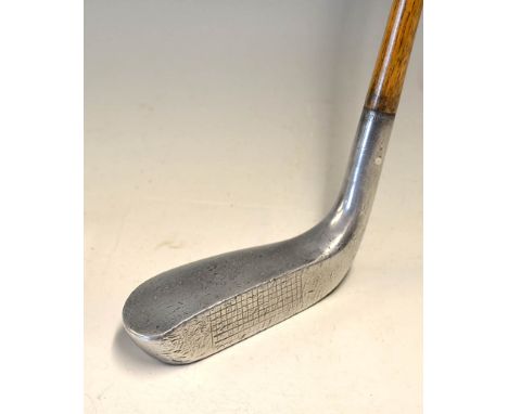Standard Golf Co Mills "K" model longnose alloy putter - with 2x circular wood inserts to the rear - good hide grip with unde