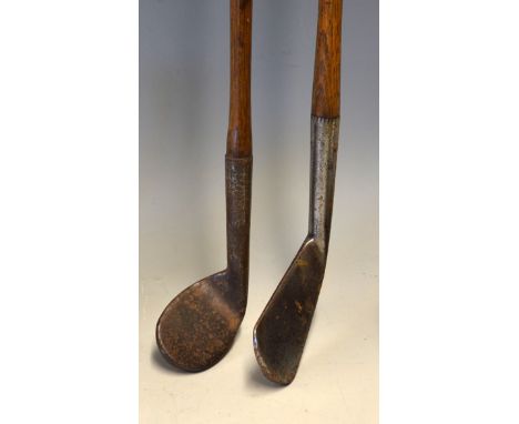 2x guttie golf ball era clubs c.1890 - rut iron with Army and Navy shaft stamp and a general iron both with original patterne