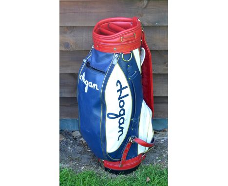 Fine Ben Hogan Modern "Hogan" 10" Tour Golf Bag - in red white and blue -c/w proper caddy shoulder strap with all the usual p