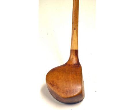 Rare Geo G Bussey V Fork spliced neck driver: with full brass sole plate and Bussey's pat one piece ribbed leather grip