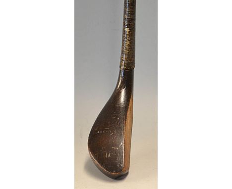 Tom Dunn longnose beech wood curved face driver c.1880 - retaining most of the fine original light tan hide grip with thick u