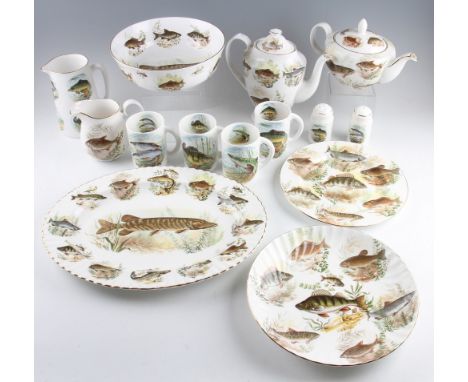 MacDonald Fine Bone China fish ware: 14x pieces Coffee pot, teapot, milk jug, water jug, salt &amp; pepper, fruit bowl, servi