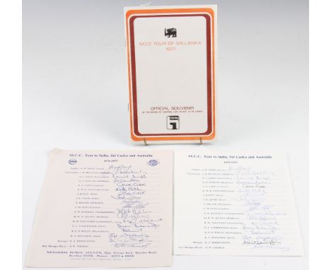 1977 MCC Signed Cricket Team Sheet:  all in ink on  headed paper, very good condition together with a printed example and Off