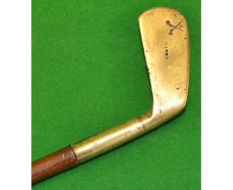 J.B Halley's Sunday golf walking stick with small brass "Iron" golf club head handle - stamped with makers crossed sword clee