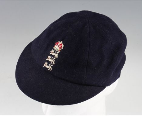 1930s England International Cricket Cap awarded to Bill Voce: navy blue cricket cap c/w England 3 Lions embroidered crest and