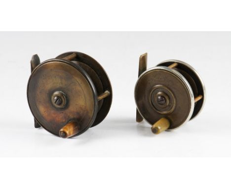 2x Army &amp; Navy Brass Reels: 2.25" silver rimmed with bone handle having some play in the reel together with 3" example wi