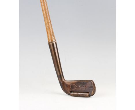 The Montgomery Patent No. 5902 Brass Roller sole putter c.1894  - retailed by Gray &amp; Son Cambridge fitted with period lea