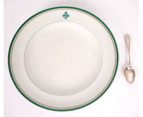 Royal Irish Constabulary, mess plate and silver teaspoon A Royal Worcester bone china dinner plate, the white ground enclosed