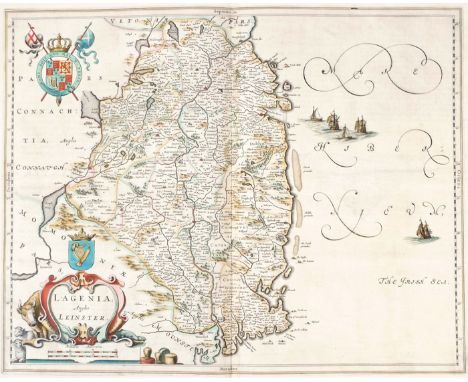 1654 Map of Leinster by Joan Blaeu. A hand-coloured, engraved map Leinster, in the first state as published in the 1654 fifth