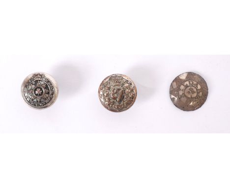 Irish Militia and Army Regimental buttons. A Victorian silver plated button centred with a crowned maid of Erin harp in a gar