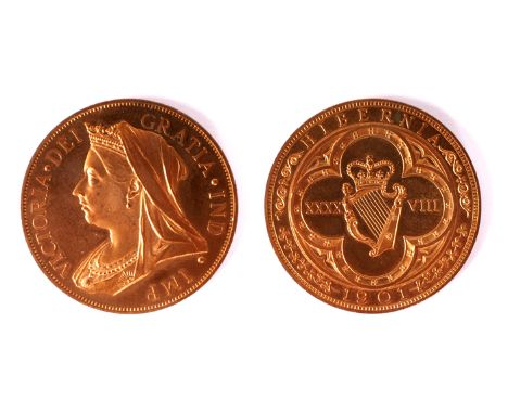 1901 Victorian Fantasy Pattern Hibernia Four Shillings proof. Obverse, Veiled, old head portrait of Queen Victoria with the l