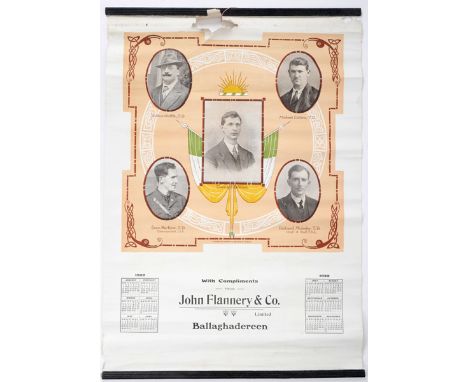 1922 Irish Nationalist leaders, calendar. A promotional 1922 wall calendar for John Flannery & Co., Ballaghadreen. Centred by
