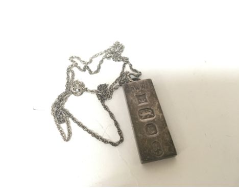 A silver ingot pendant with attached chain weight 33g NO RESERVE