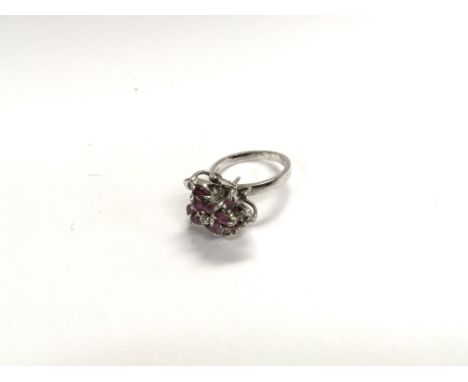 A sterling silver ruby and diamond ring. Size N. NO RESERVE